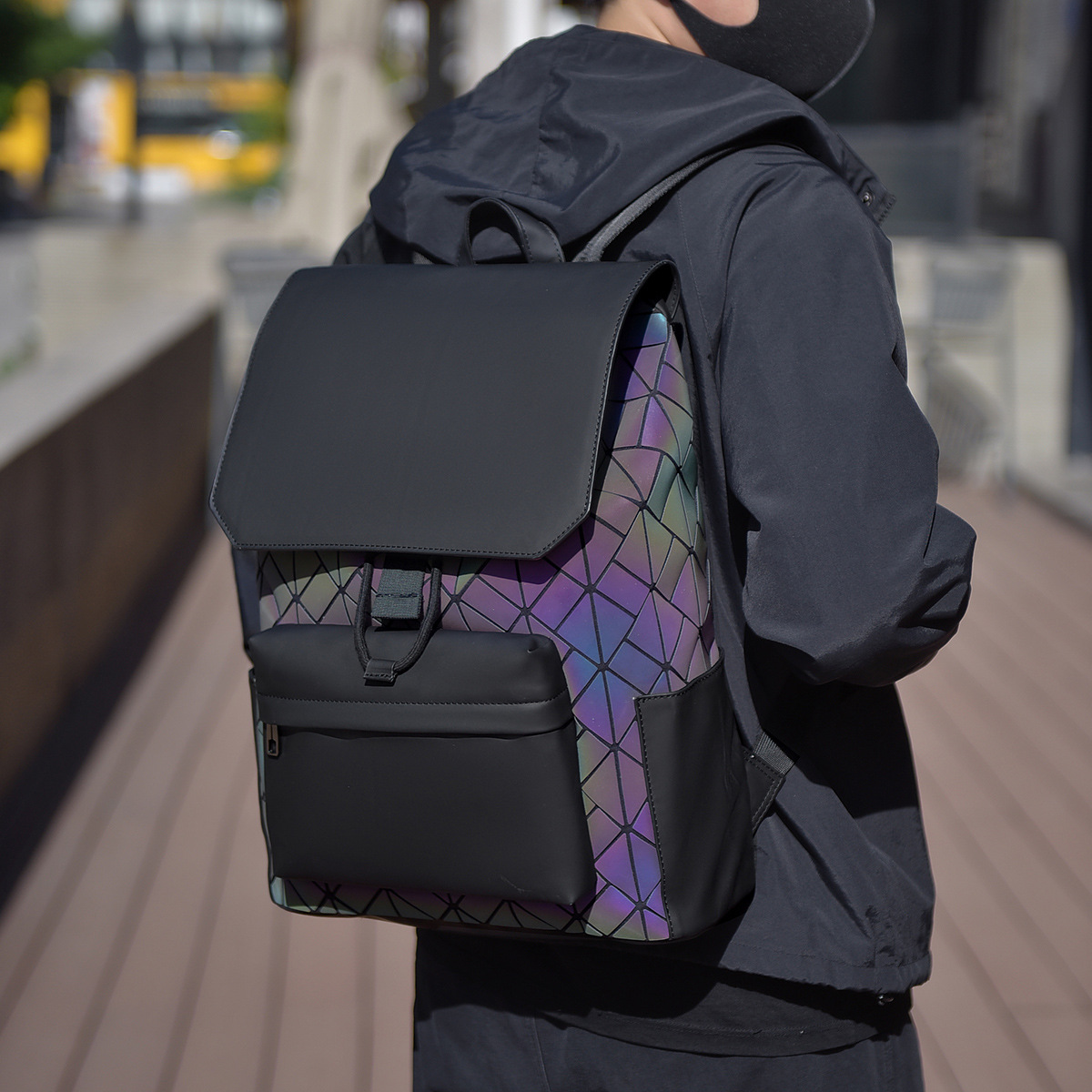 트렌디 브랜드 배낭 남성용 가방, 마름모 레이저 반사  - Streetwear Brand Backpack 리뷰 및 가격